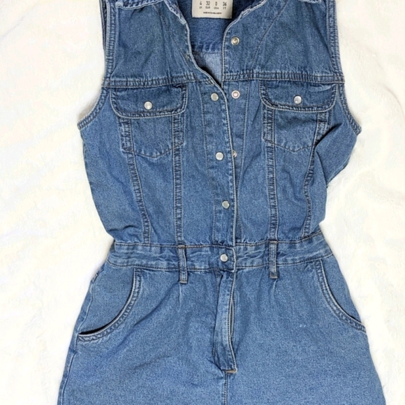 Denim Sleeveless Romper, Light Blue - Picture 2 of 6